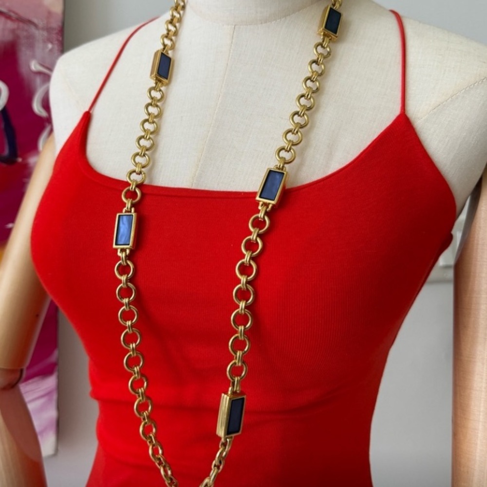 Vintage Yves Saint Laurent 18k gold plated necklace with blue charms

18”
